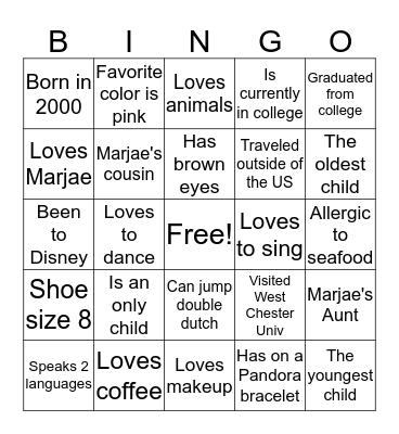 Marjae's Trunk Party Bingo Card