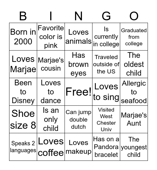 Marjae's Trunk Party Bingo Card