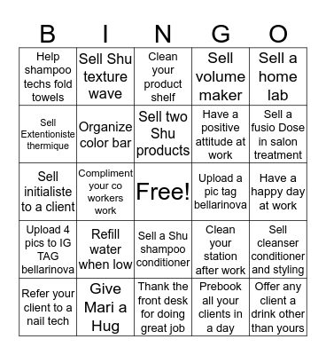 Bella Rinova Bingo Card