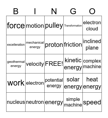 Science 8 Bingo Card