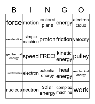 Science 8 Bingo Card