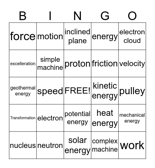 Science 8 Bingo Card