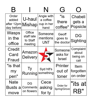 5 Star Bingo  Bingo Card