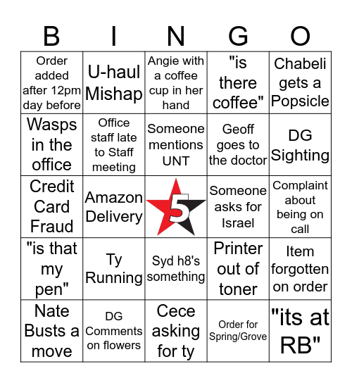 5 Star Bingo  Bingo Card