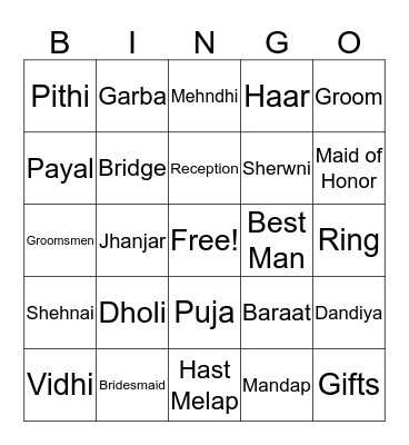 WEDDING BINGO Card