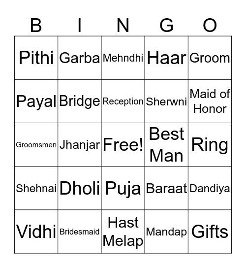 WEDDING BINGO Card