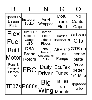 GT-R Owner Bing Bingo Card