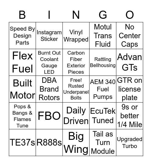 GT-R Owner Bing Bingo Card