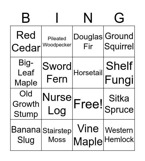 Forest Bingo Card