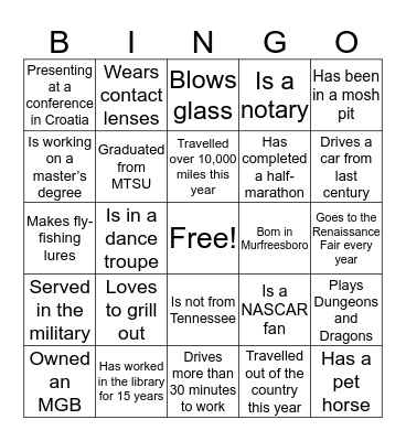Walker Library Bingo Card