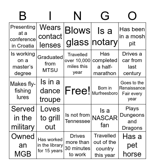 Walker Library Bingo Card