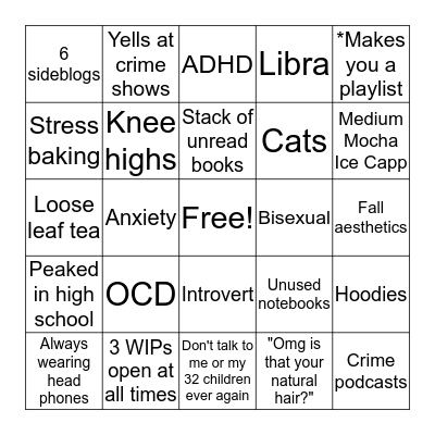 How Similar are you to Tam? Bingo Card