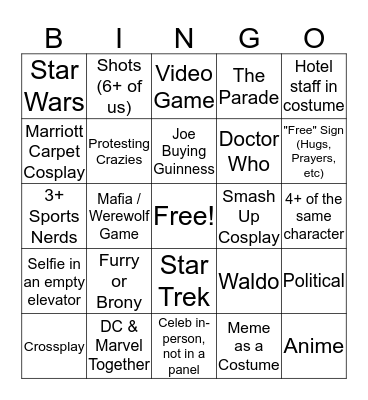 Dragon Con Picture Bingo Card