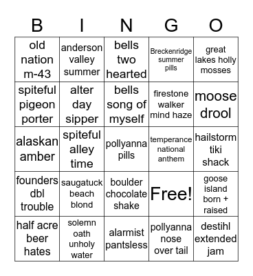 Beer Bingo Card