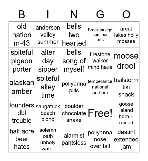 Beer Bingo Card