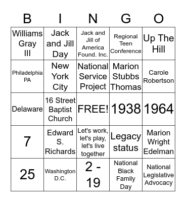 MISSISSIPPI GULF COAST MOTHERS CLUB Bingo Card