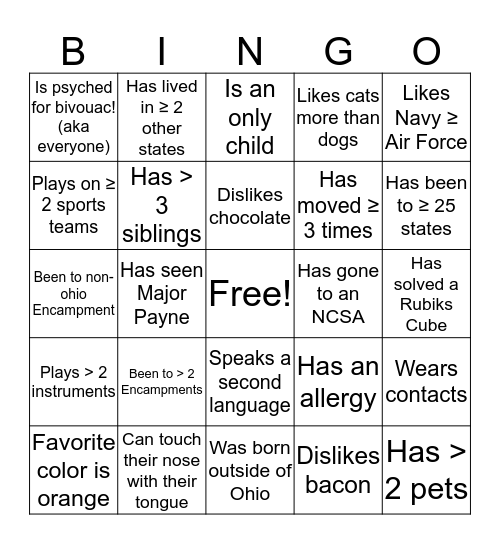 Untitled Bingo Card