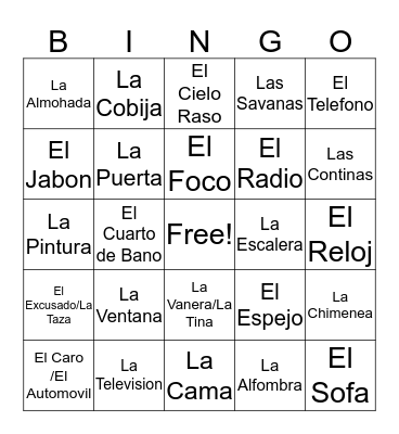 Household Items Bingo Card