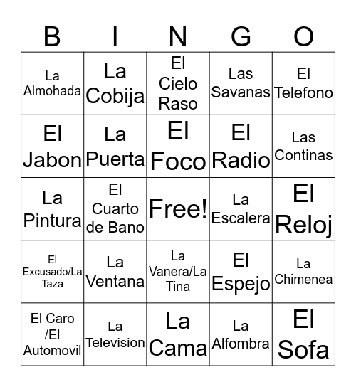 Household Items Bingo Card