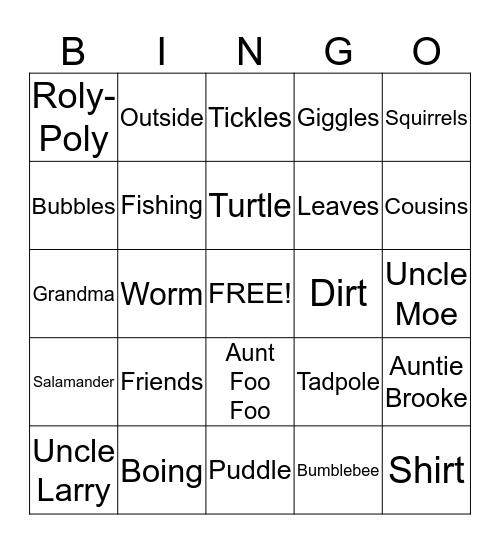 "Dirt On My Shirt" Bingo Card