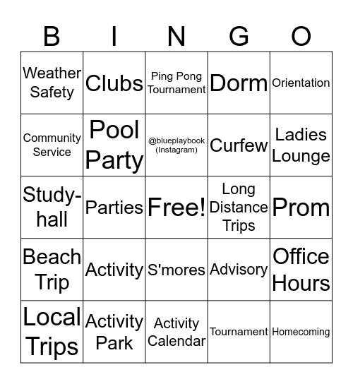 IMG Activities Bingo Card