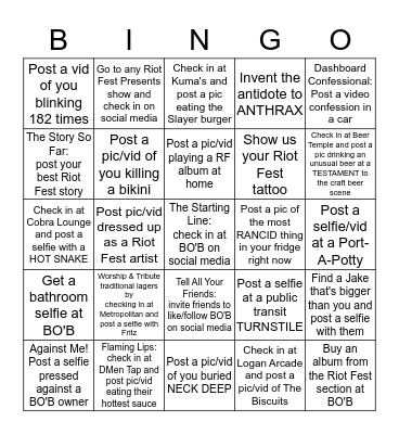 RIOT FEST BINGO Card