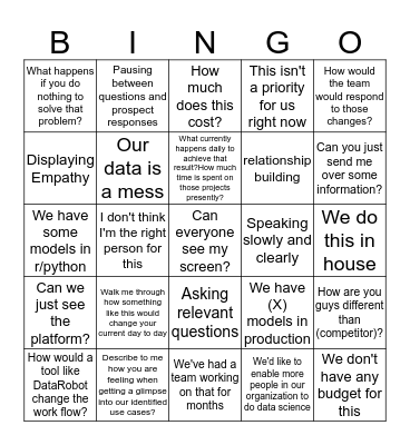 Intro Call Bingo Card