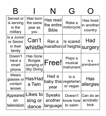 Find Someone Who... Bingo Card