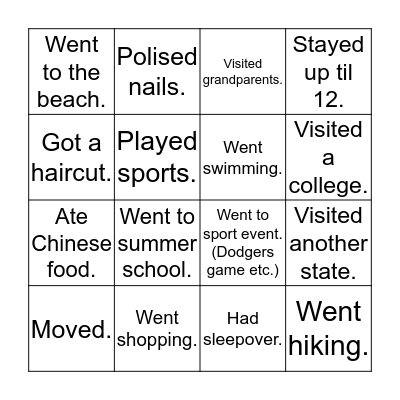 How's your summer? Bingo Card