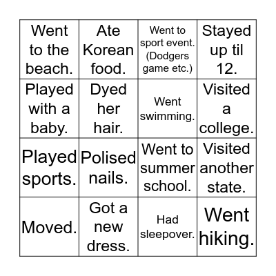 How's your summer? Bingo Card