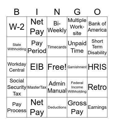 Payroll Bingo Card