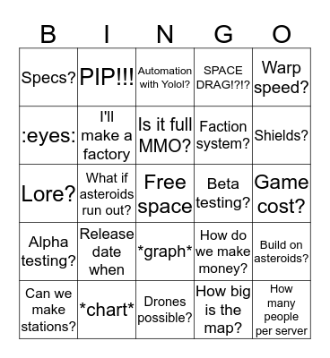 The Starbase Bingo Card