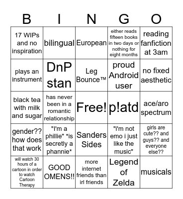 how much are you like megan (@song-of-echo)? Bingo Card