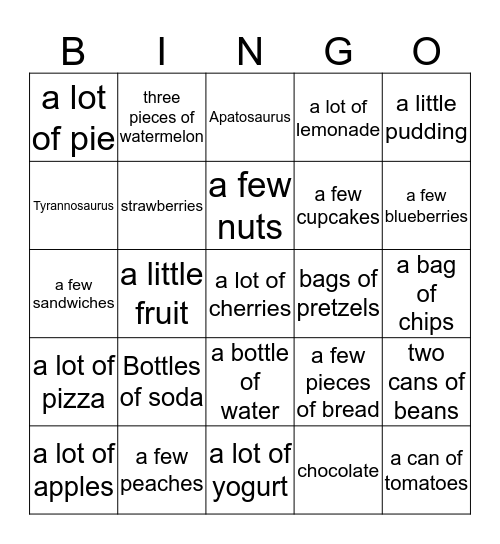Unit 1 - How much food? Bingo Card
