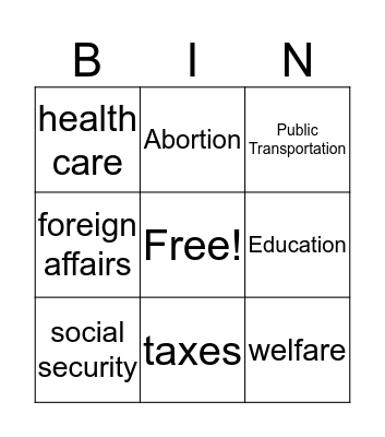 Presidential Debate Bingo Card