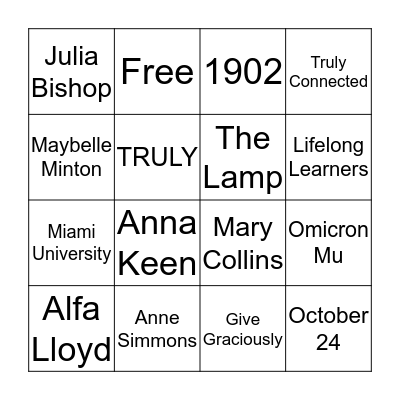 Delta Zeta Founder's Day Bingo Card
