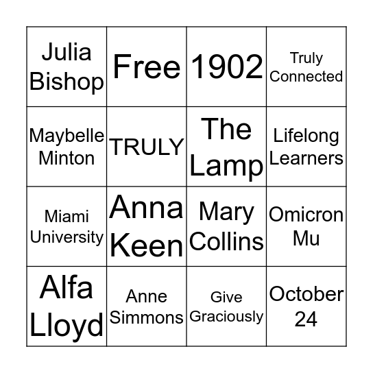 Delta Zeta Founder's Day Bingo Card