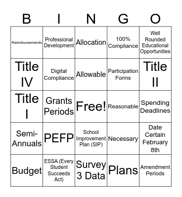 Federal Programs Bingo Card
