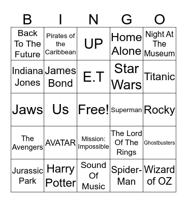 Movie SINGO Bingo Card