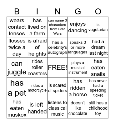 People Bingo Card