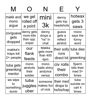 Money Team Bingo Card