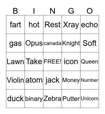 Untitled Bingo Card