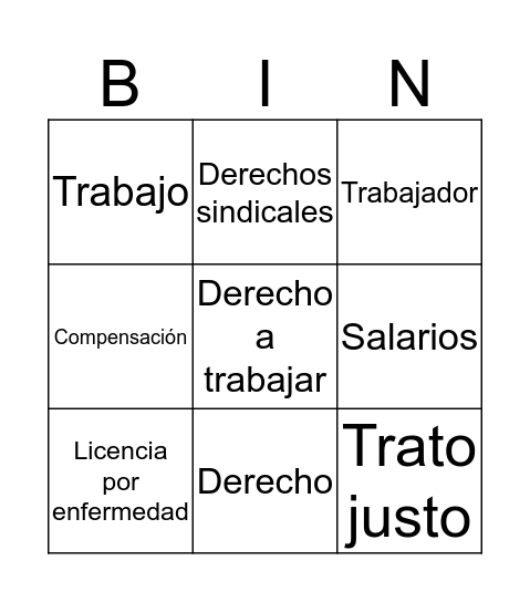 Derecho  Bingo Card