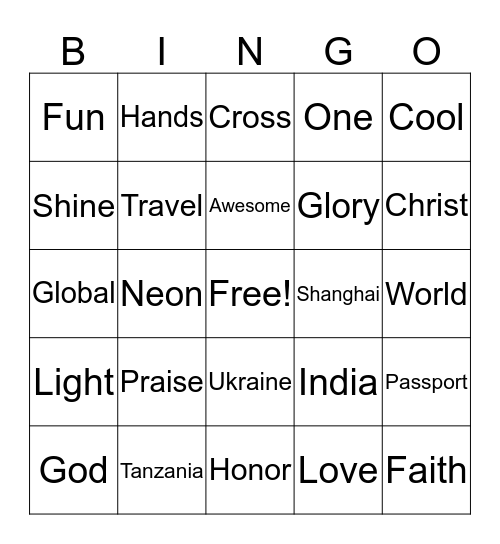 Global God Bingo Card