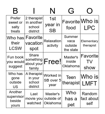 CMH: School Based Fun! Bingo Card