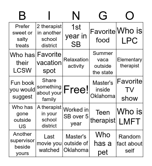 CMH: School Based Fun! Bingo Card