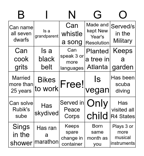 ARD Employee Bingo Card