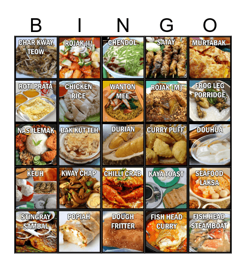 Singapore Hawker Bingo Card