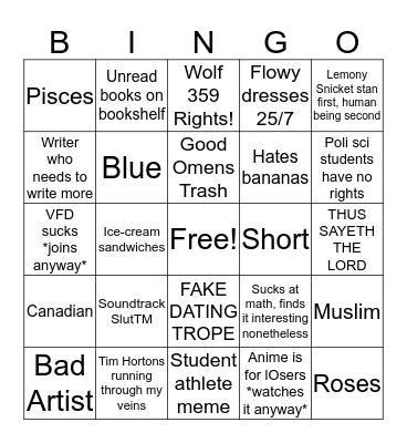 How Similar are you to actualangelaziraphale? Bingo Card