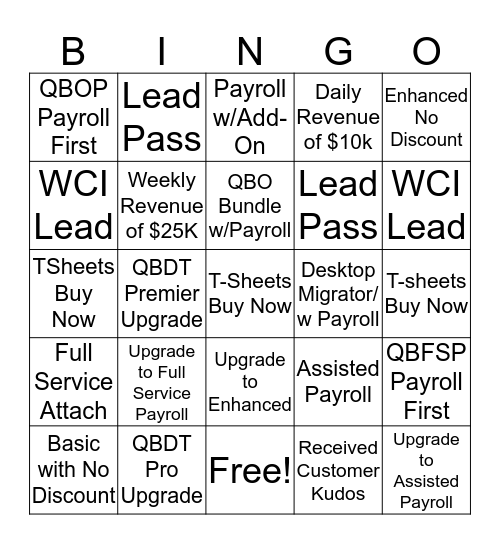 Payroll Sales & Chat Bingo Card